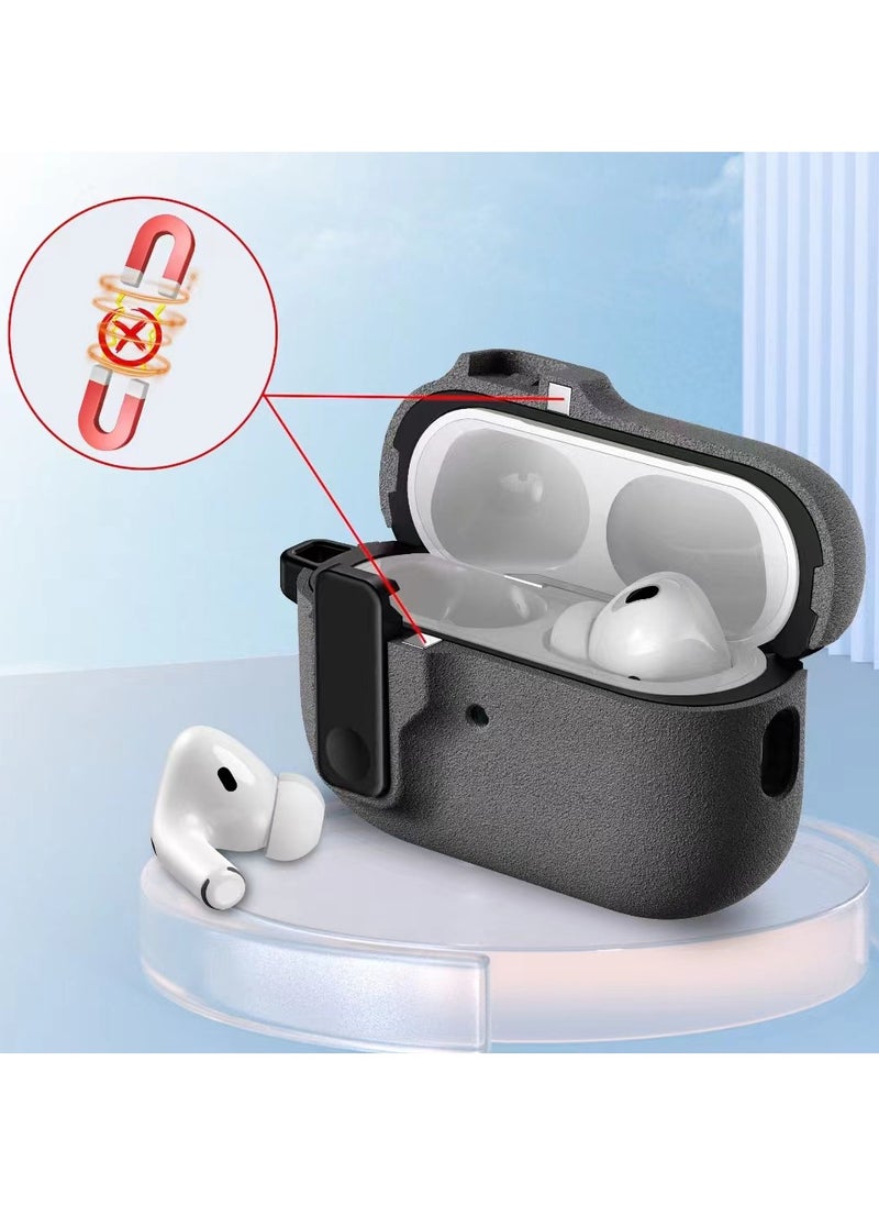 Generic Fashion design protective case for Airpods pro 2 generation, frosted material for touch, Airpods pro 2 cover with magnetic switch buckle（Frosted ash）  - Image 4