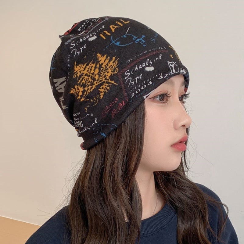 Versatile Autumn Winter Twist Scarf Cap No. 38 black colorful 