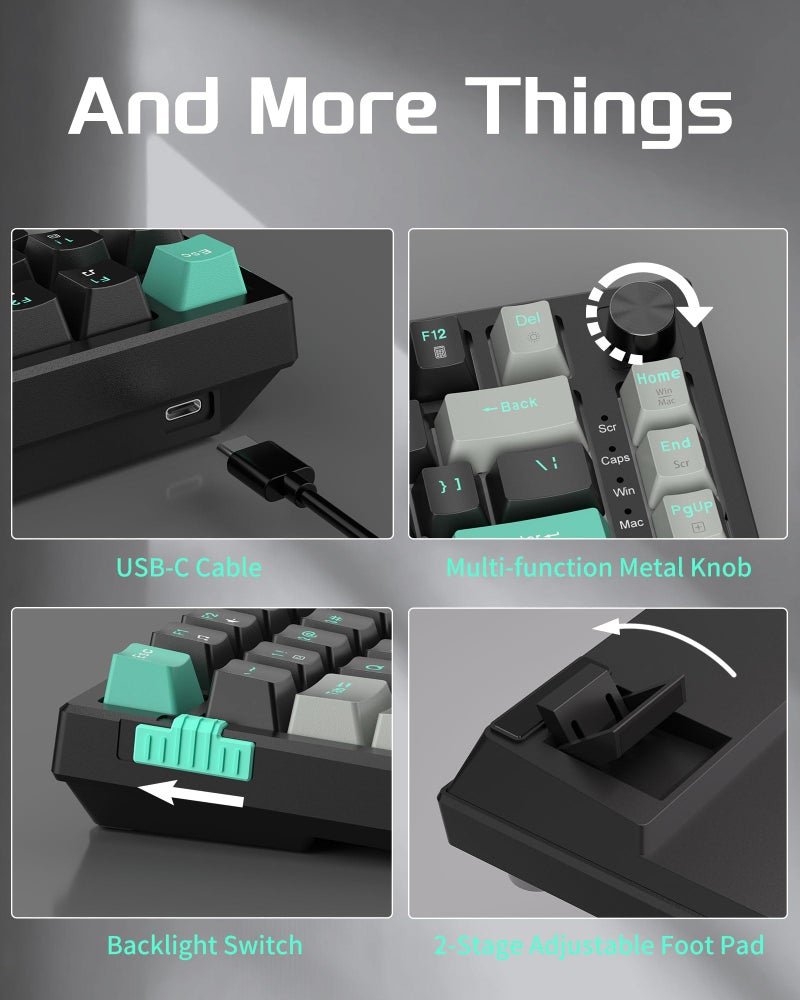 MageGee SKY81 75% Mechanical Gaming Keyboard, Gasket Hot Swappable Wired Custom Creamy Keyboard with 5-Layer Sound Dampening, Knob Control, RGB Backlit, NKRO for Win/Mac (Dark Elf, Blue Whale Switch) - Image 5