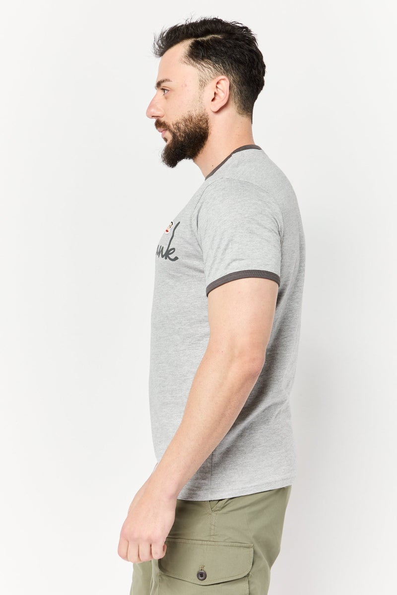 Paul Frank Men Crew Neck Short Sleeves Brand Logo T-Shirt, Grey  - Image 3