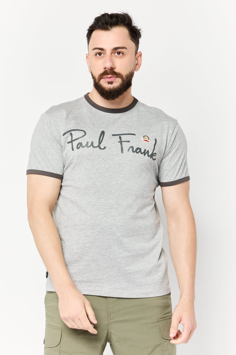 Paul Frank Men Crew Neck Short Sleeves Brand Logo T-Shirt, Grey  - Image 1
