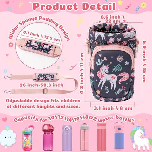 2ooya Water Bottle Carrier Bag with Strap - Magic Horse Water Bottle Bag Holder with Padded Strap Pocket 10/12/14/16/18Oz Neoprene Insulated Bottle Bag for Walking Hiking Camping - Image 2