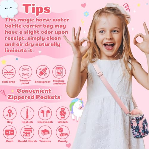 2ooya Water Bottle Carrier Bag with Strap - Magic Horse Water Bottle Bag Holder with Padded Strap Pocket 10/12/14/16/18Oz Neoprene Insulated Bottle Bag for Walking Hiking Camping - Image 4