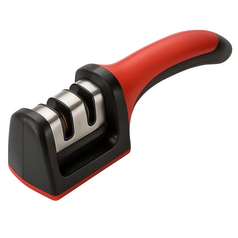 Two Stages Professional Manual Knife Sharpener with Non-Slip Base And Handle- Red