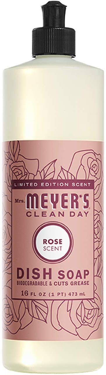 MRS. MEYER'S CLEAN D صابون الأطباق السائل من السيدة مايرز كلين داي، تركيبة قابلة للتحلل الحيوي، برائحة الورد، 16 أونصة سائلة. أوز - Image 1