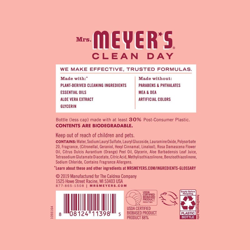 MRS. MEYER'S CLEAN D صابون الأطباق السائل من السيدة مايرز كلين داي، تركيبة قابلة للتحلل الحيوي، برائحة الورد، 16 أونصة سائلة. أوز - Image 2
