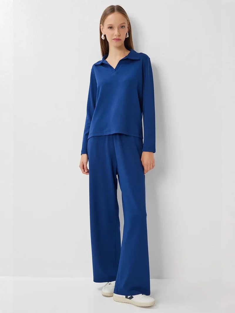 Lovely Istanbul ISTANBUL Polo Collar Sweater and Wide Leg Pants Two-Piece Set