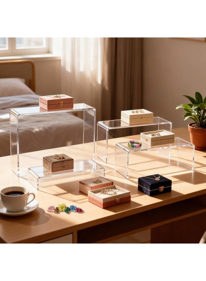 StyEdEk 16 Pcs Acrylic Risers 4 Sizes(7" L~9" L) Riser Display Shelf Cupcake Stand Display Cabinet Clear Rectangular Display Stands Set - Image 5