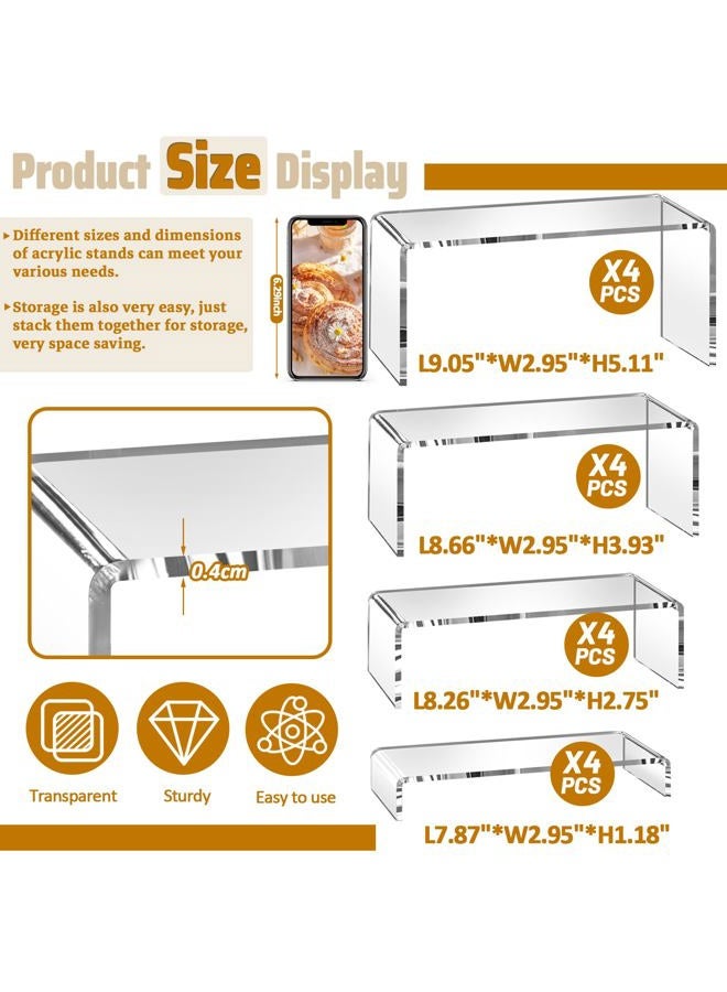 StyEdEk 16 Pcs Acrylic Risers 4 Sizes(7" L~9" L) Riser Display Shelf Cupcake Stand Display Cabinet Clear Rectangular Display Stands Set - Image 2