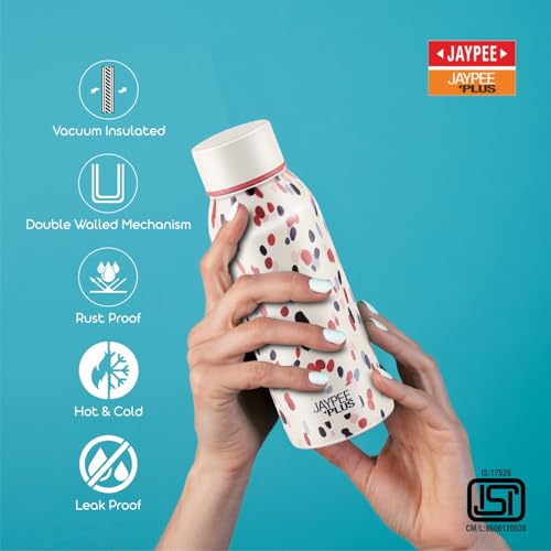 Jaypee Plus Punch Prime Stainless Steel Printed Vacuum Insulated Water Bottle 500 ml | ISI Certified Rustproof & Leakproof Flask with 24Hrs Hot & Cold Ideal for School Kids, Office & Travel- (Cream) - Image 3