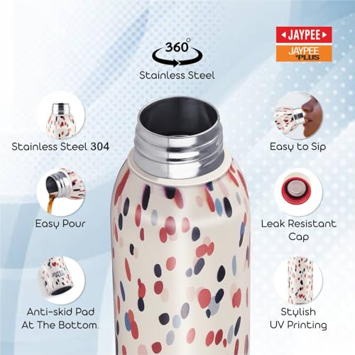 Jaypee Plus Punch Prime Stainless Steel Printed Vacuum Insulated Water Bottle 500 ml | ISI Certified Rustproof & Leakproof Flask with 24Hrs Hot & Cold Ideal for School Kids, Office & Travel- (Cream) - Image 2