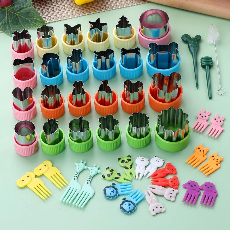 CECIAOAIME 24 pcs Vegetable Cutter Shapes Sets Cookie Cutters Fruit Stamps Mold with 20 pcs Food Picks and Forks for Kids - Image 2