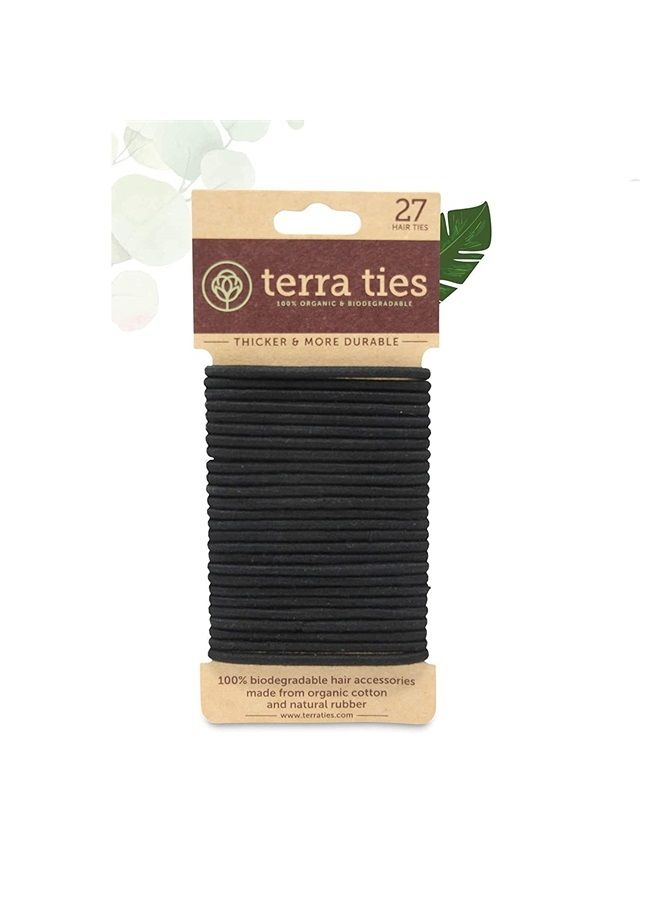 Terra Ties رباطات شعر مرنة قابلة للتحلل للنساء والرجال - رباط شعر أسود عضوي بدون تجاعيد لحاملي ذيل الحصان ورباطات الشعر للضفائر - أربطة شعر خالية من البلاستيك للنساء والرجال - 5 مم (27 قطعة) - Image 1