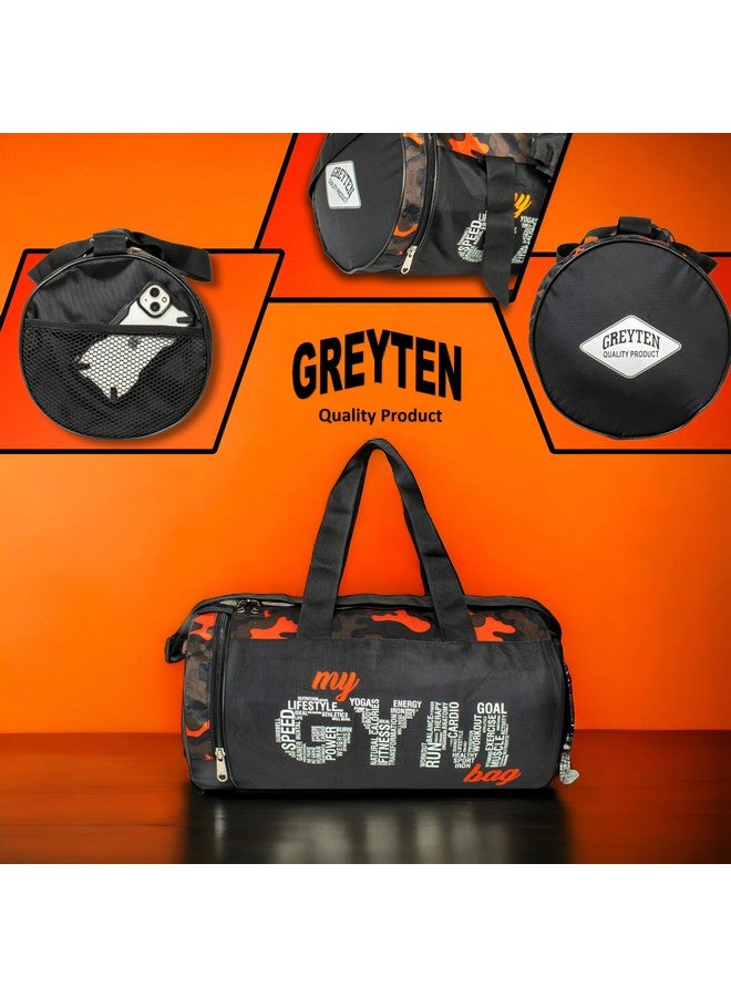 GREYTEN حقيبة جيم GREYTEN للرجال والنساء، حقيبة دفل صغيرة للرياضة، حقيبة دفل لحقيبة الجيم، حقيبة رياضية من البوليستر/حقيبة كتف/حقيبة جيم للتنس، الرقص، الجولف، كرة القدم، كروس فيت والسباحة (كامو برتقالي) - Image 5