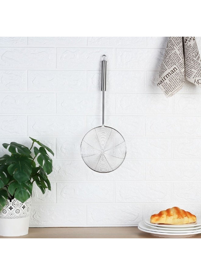 DANUBE HOME Chef's Delight Stainless Steel Spider Strainer Skimmer - 15.5x39.5 cm | Durable Kitchen Tool for Frying & Cooking | Easy to Use, Silver Finish