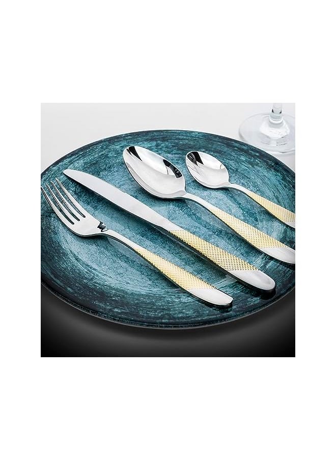 Cuisine Art 24 Piece Silverware Flatware Cutlery Set with Square Stand, Stainless Steel Includes 6 Knife, Fork, Tea Spoon, Dinner Mirror Polished, Dishwasher Safe  - Image 4
