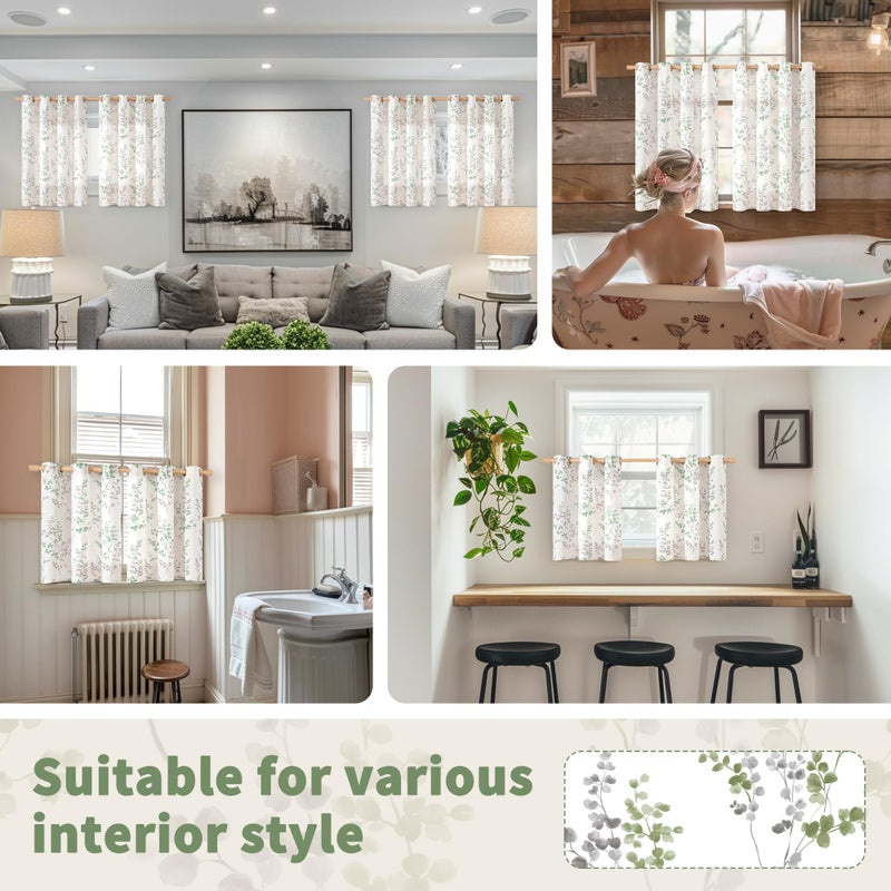 BGment بئسة الستائر الكتان القصيرة للنافذة الصغيرة 54 بوصة طول 2 لوحات بوهو تصفية تصفية الخصوصية للخصوصية لمزرعة غرفة نوم الطابق السفلي للحمام تصميم ورقة كل 52 بوصة العشب الأخضر - Image 2