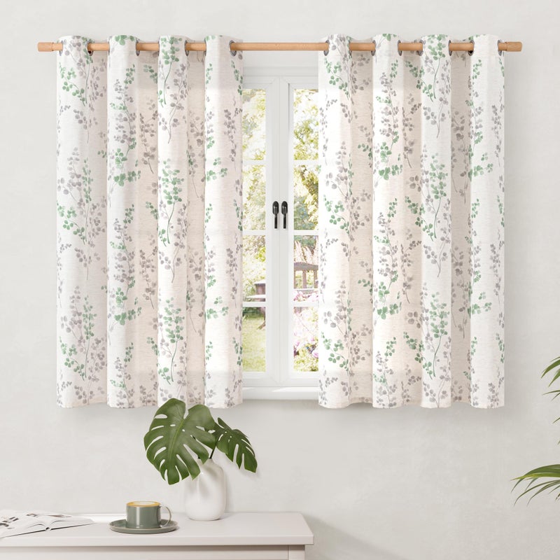 BGment بئسة الستائر الكتان القصيرة للنافذة الصغيرة 54 بوصة طول 2 لوحات بوهو تصفية تصفية الخصوصية للخصوصية لمزرعة غرفة نوم الطابق السفلي للحمام تصميم ورقة كل 52 بوصة العشب الأخضر - Image 1