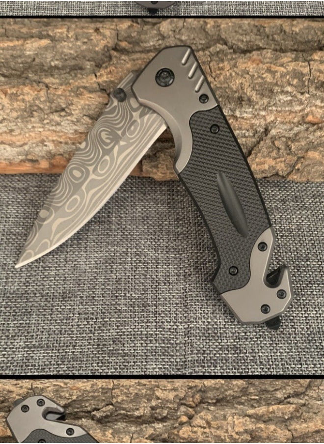 Browning - Multifunctional Stainless Steel Laser Pattern Folding Knife G10 Handle All-Steel Portable Outdoor Folding Knife Outdoor Camping Fruit Knife - Image 1
