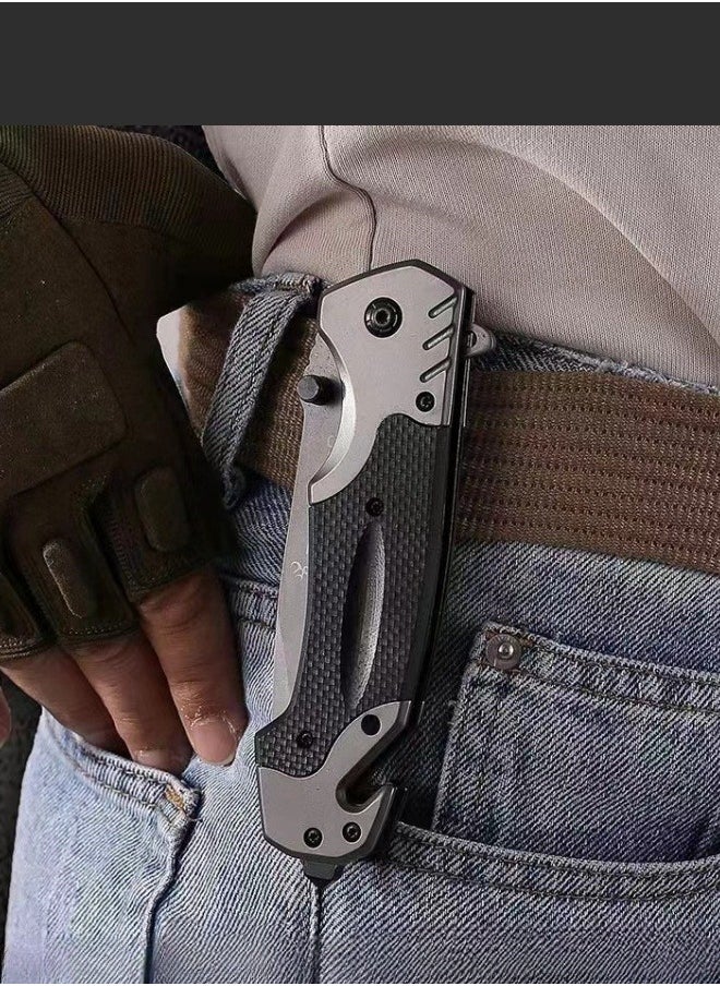 Browning - Multifunctional Stainless Steel Laser Pattern Folding Knife G10 Handle All-Steel Portable Outdoor Folding Knife Outdoor Camping Fruit Knife - Image 1
