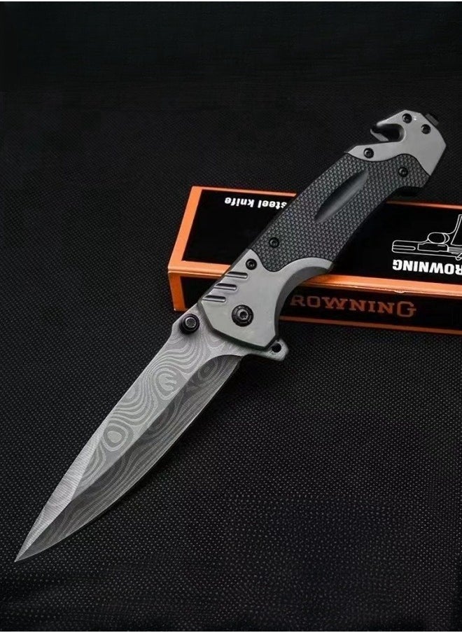 Browning - Multifunctional Stainless Steel Laser Pattern Folding Knife G10 Handle All-Steel Portable Outdoor Folding Knife Outdoor Camping Fruit Knife - Image 1