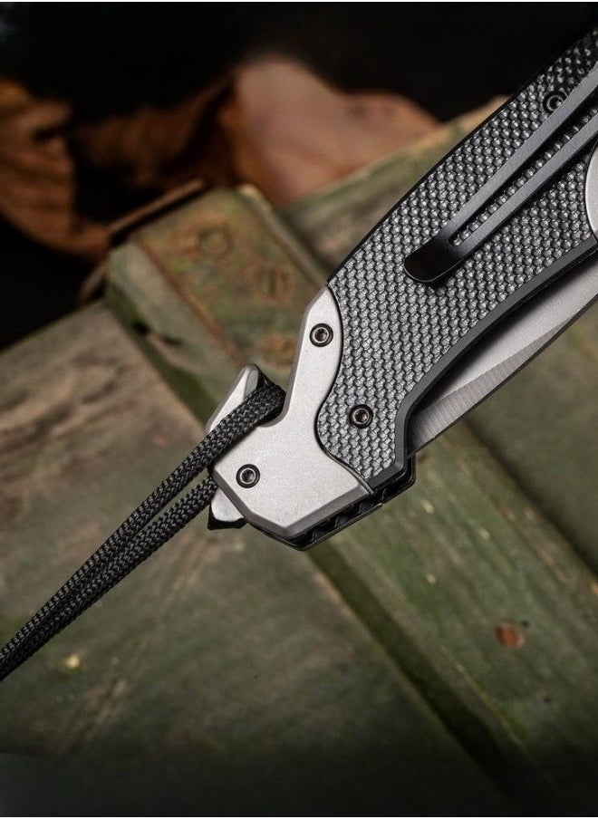 Browning - Multifunctional Stainless Steel Laser Pattern Folding Knife G10 Handle All-Steel Portable Outdoor Folding Knife Outdoor Camping Fruit Knife - Image 1