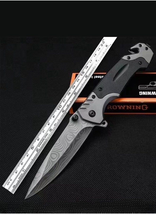 Browning - Multifunctional Stainless Steel Laser Pattern Folding Knife G10 Handle All-Steel Portable Outdoor Folding Knife Outdoor Camping Fruit Knife - Image 1