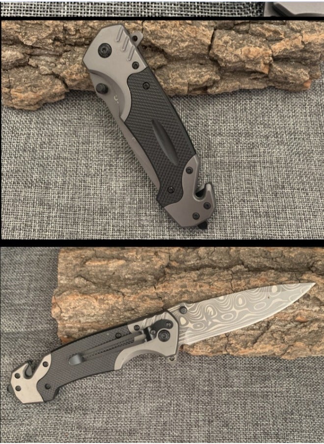 Browning - Multifunctional Stainless Steel Laser Pattern Folding Knife G10 Handle All-Steel Portable Outdoor Folding Knife Outdoor Camping Fruit Knife - Image 1