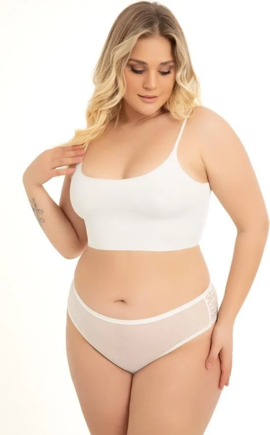 كوتن هيل Transparent Tulle, Lace and Stone Detailed Plus Size Women's Thong Panties, Pack of 5