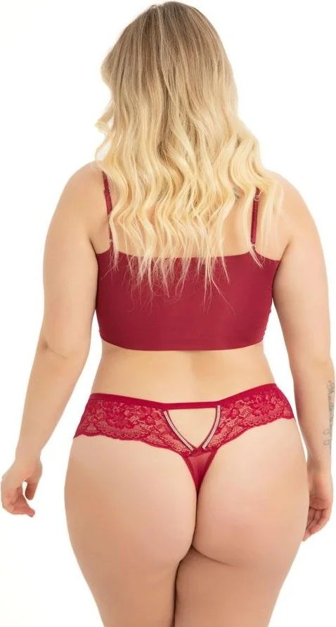 كوتن هيل Transparent Tulle, Lace and Stone Detailed Plus Size Women's Thong Panties, Pack of 5