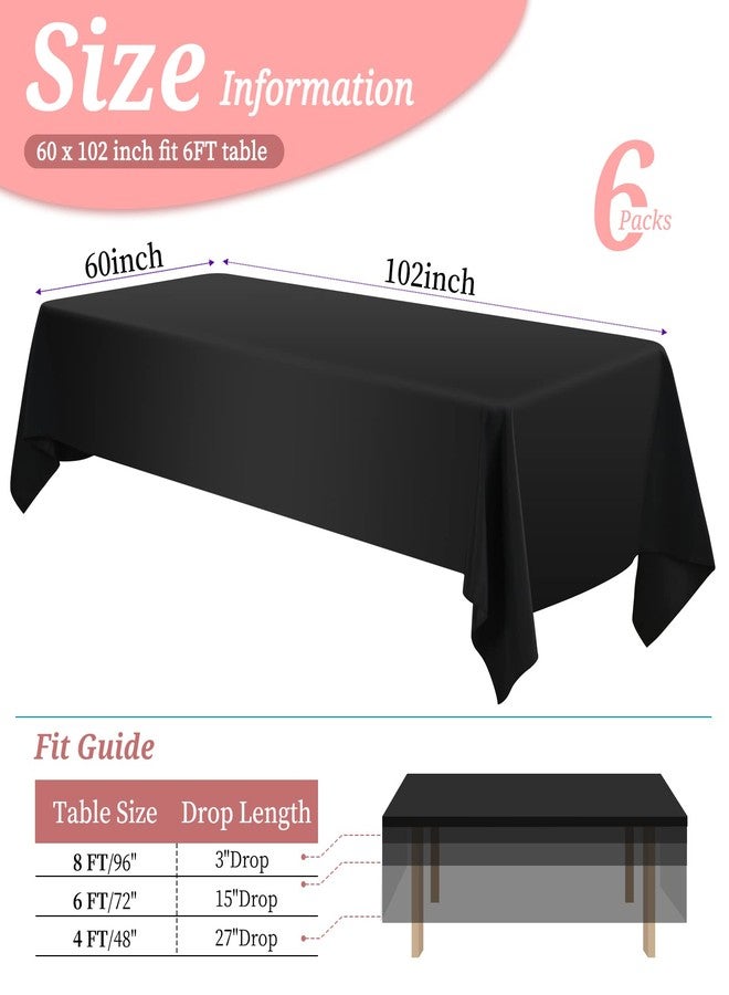 YMHPRIDE 6 Pack Polyester Tablecloth for 6 Foot Rectangle Tables,60 x102 inch Black Polyester Table Covers, Washable Black Table Cloth for Wedding,Party,Banquet,Restaurant,Buffet - Image 2