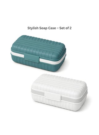 Portable Soap Case with Lid – Travel-Friendly Leak-Resistant Soap Holder (White & Green)