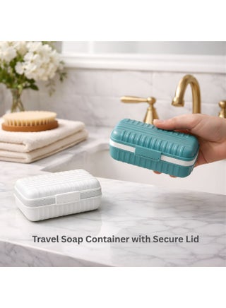Set of 2 Portable Soap Cases with Lids – Leak-Resistant Travel Soap Holders (White & Green) for Bathroom, Camping & Travel