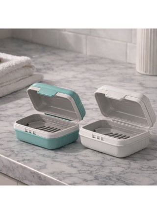 Set of 2 Portable Soap Cases with Lids – Leak-Resistant Travel Soap Holders (White & Green) for Bathroom, Camping & Travel