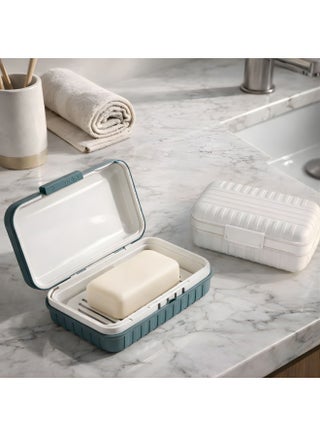 Set of 2 Portable Soap Cases with Lids – Leak-Resistant Travel Soap Holders (White & Green) for Bathroom, Camping & Travel