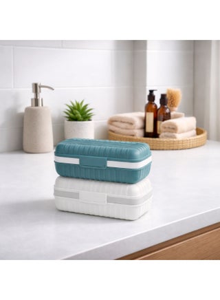 Set of 2 Portable Soap Cases with Lids – Leak-Resistant Travel Soap Holders (White & Green) for Bathroom, Camping & Travel