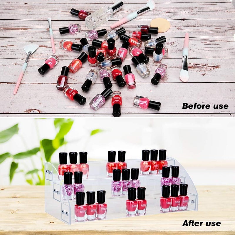 KINGROW Nail Polish Organizer Holder Rack 3 Layers Acrylic Display Rack Eyeglasses Shelf Essential Oils Ink Storage Holds Up to 48 (Fit 1-2oz Bottles) - Image 3