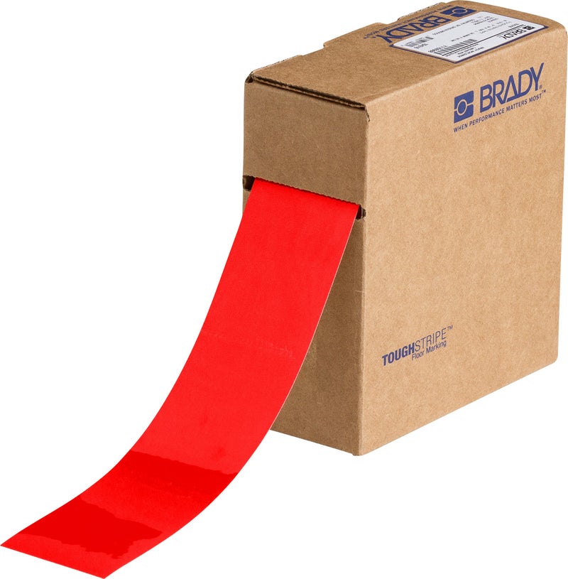 Brady شريط تحديد الأرضيات ToughStripe من برادي - أحمر، شريط أرضيات غير كاشط - عرض 4 بوصات، طول 100 قدم للخرسانة، الظروف القاسية، الرافعات الشوكية، الأرضيات ذات الحركة العالية (104373) - Image 5
