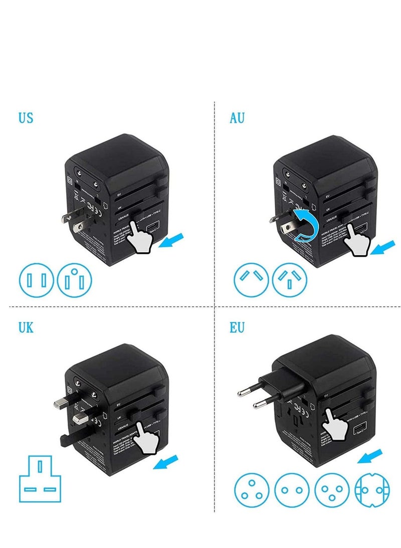 Universal Travel Adapter One International Wall Charger AC Plug Adaptor with 4 USB 5.6A Smart Power and 1 Ultra-Fast 3.0A USB Type-C For UK USA EU AUS (Black)  - Image 5