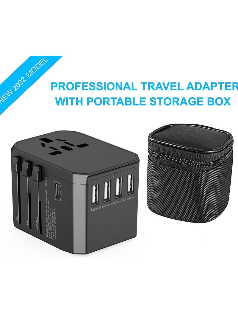 Universal Travel Adapter One International Wall Charger AC Plug Adaptor with 4 USB 5.6A Smart Power and 1 Ultra-Fast 3.0A USB Type-C For UK USA EU AUS (Black)  - Image 3