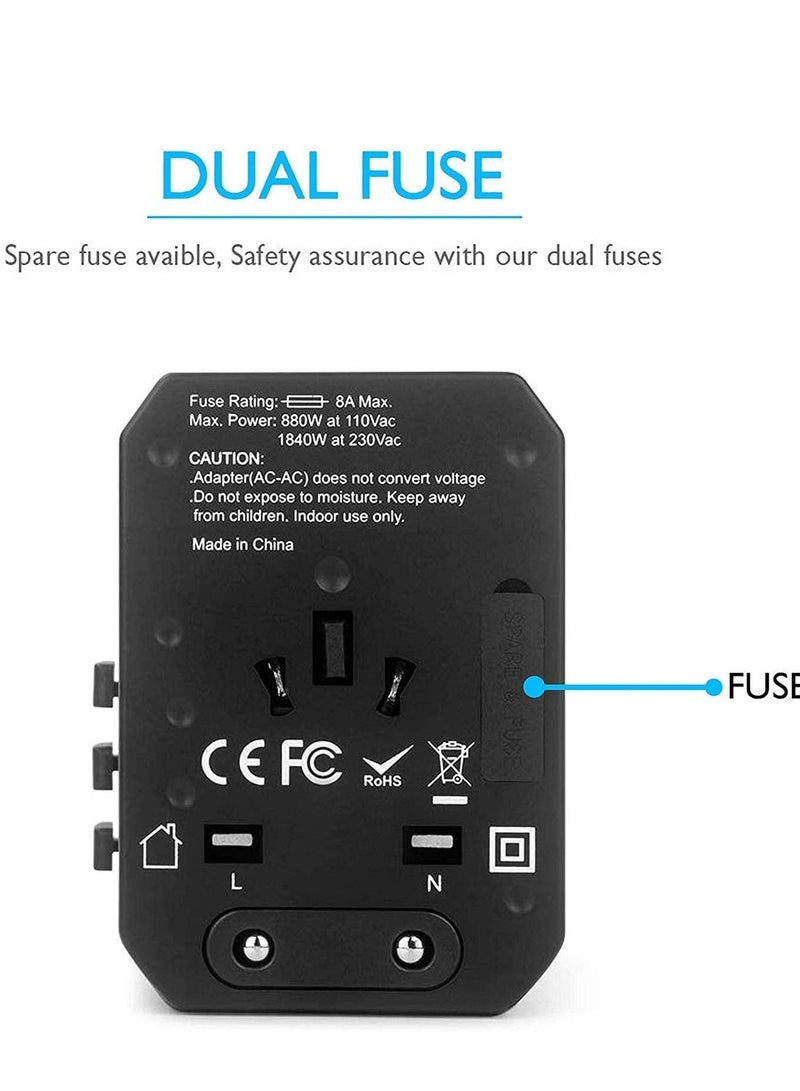 Universal Travel Adapter One International Wall Charger AC Plug Adaptor with 4 USB 5.6A Smart Power and 1 Ultra-Fast 3.0A USB Type-C For UK USA EU AUS (Black)  - Image 2