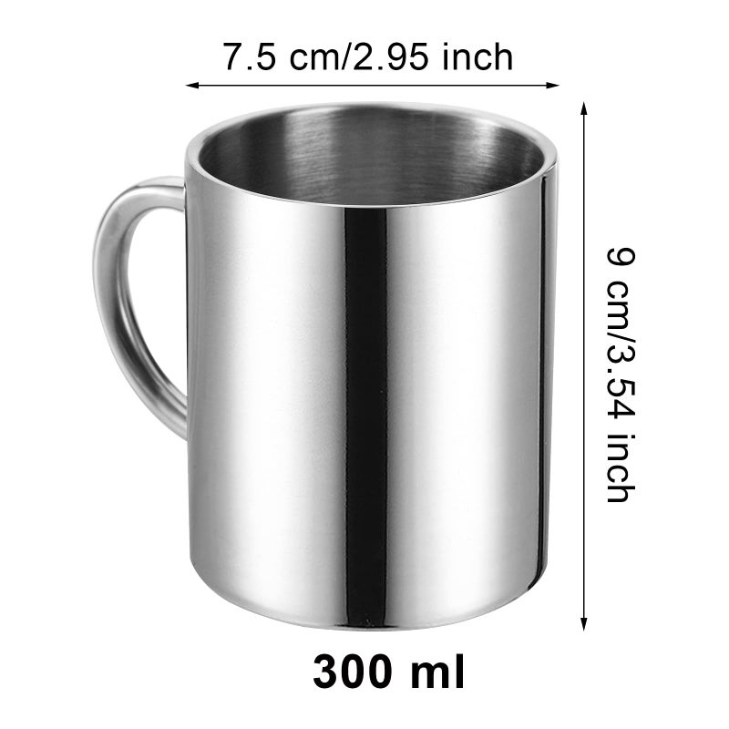 Tebery 4 Pcs 300ml Stainless Steel Coffee Mug, Double Walled Coffee Cup, Metal Insulated Mug, Camping Mugs, Silver - Image 2
