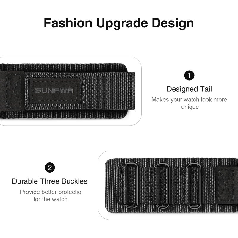 SUNFWR Compatible with Apple Watch Band 49mm 46mm 45mm 44mm 42mm, Rugged Velcro Straps for iWatch Ultra Series 10/9/8/7/6/5/4/3/2/1/SE, Tough Apple Watch Replacement Bands for Men Women - Image 3