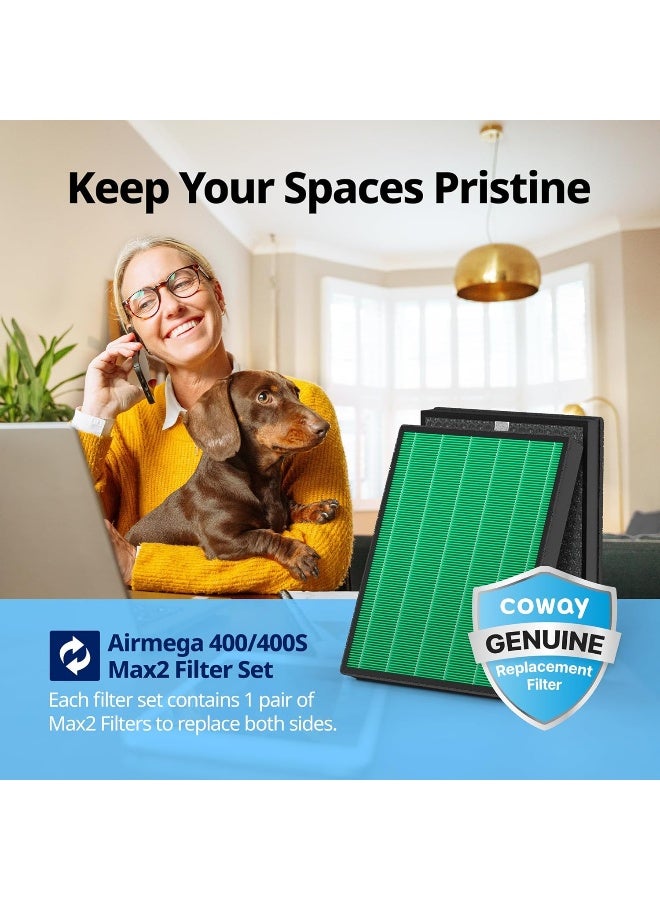 COWAY مجموعة فلاتر بديلة لتنقية الهواء Airmega 400/400S، فلتر Hepa أخضر حقيقي وفلتر كربون نشط، Ap-2015-Fp  - Image 4