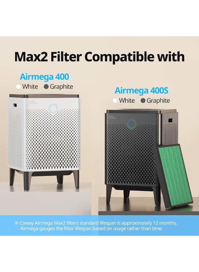 COWAY مجموعة فلاتر بديلة لتنقية الهواء Airmega 400/400S، فلتر Hepa أخضر حقيقي وفلتر كربون نشط، Ap-2015-Fp  - Image 5