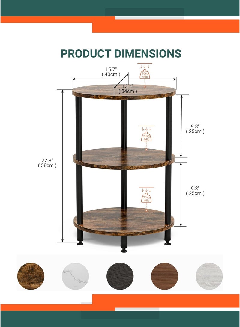 WinHolder Small Round Side Table - 3-Tier round Accent Table for Small Spaces, Rustic Wood and Metal Couch End Table, Nightstand for Bedroom or End Table Living Room, Easy to Assemble, Brown - Image 2