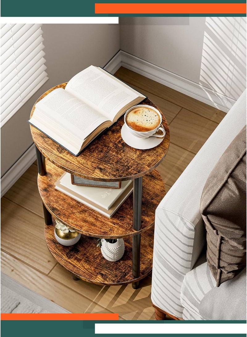 WinHolder Small Round Side Table - 3-Tier round Accent Table for Small Spaces, Rustic Wood and Metal Couch End Table, Nightstand for Bedroom or End Table Living Room, Easy to Assemble, Brown - Image 4