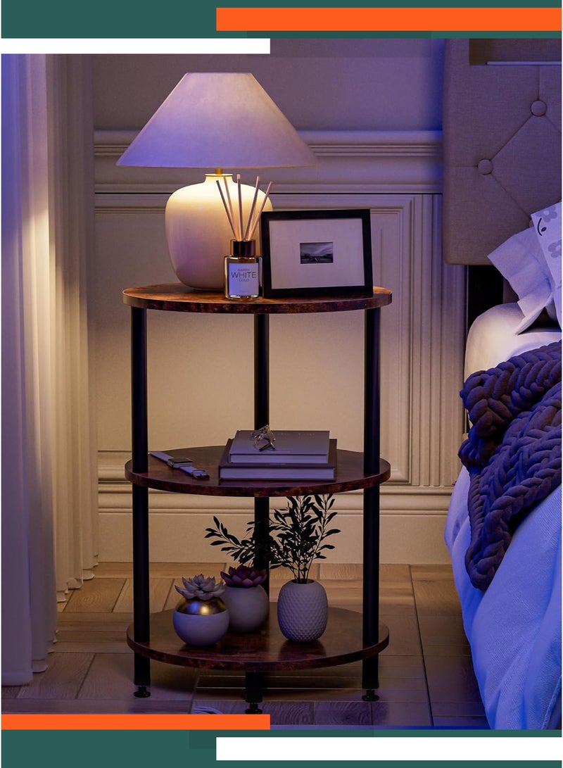 WinHolder Small Round Side Table - 3-Tier round Accent Table for Small Spaces, Rustic Wood and Metal Couch End Table, Nightstand for Bedroom or End Table Living Room, Easy to Assemble, Brown - Image 5
