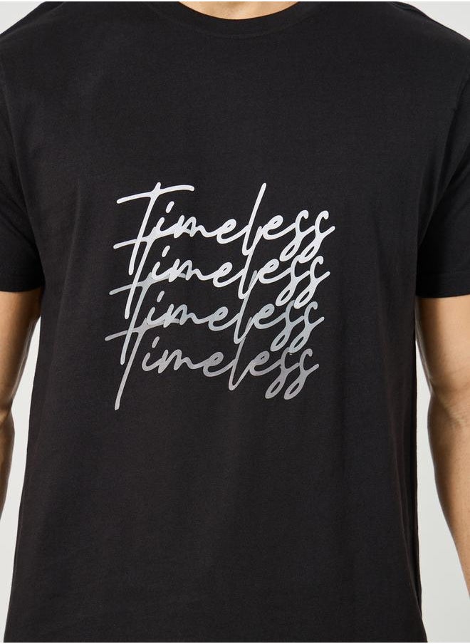 Styli Slogan Printed T-Shirt and Drawstring Waist Pyjama Set  - Image 3