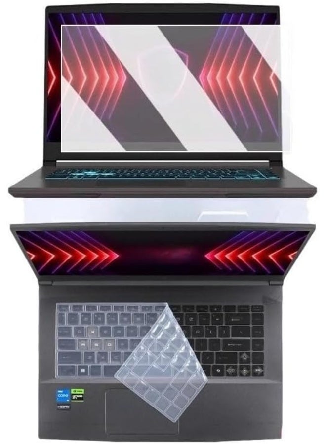 غطاء لوحة مفاتيح شفاف بالكامل متوافق مع كمبيوتر الألعاب المحمول MSI Thin 15 2024 مقاس 15.6 إنش، من مادة السيليكون، مع زجاج مقسى عالي الدقة - Image 1